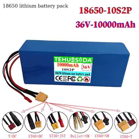 36V 10Ah 10S2P Li-ion Battery for 500W Electric Scooter 18650 Rechargeable Battery Pack, E-Scooter Replacement Battery