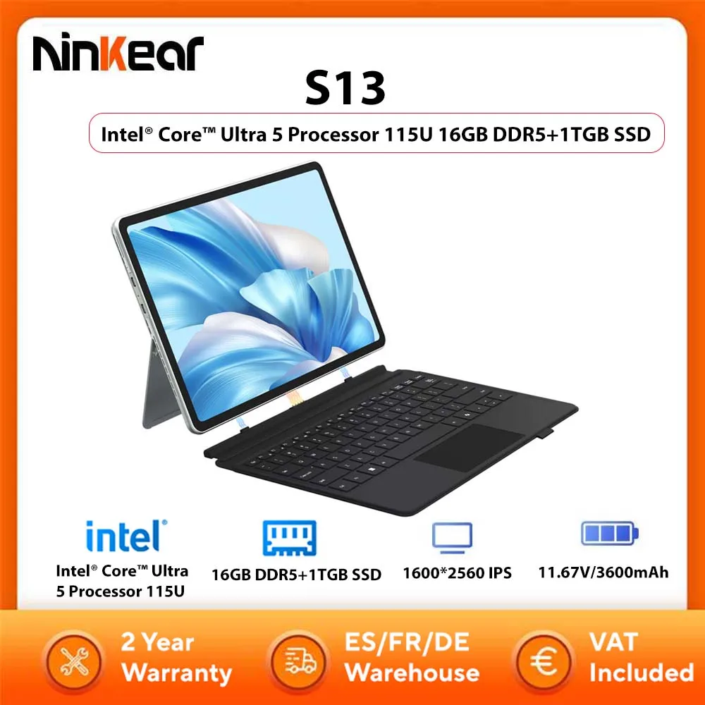 Laptop Tablet Ninkear S13 Intel ®   Jadro ™   Procesor Ultra 5 115U 16GB DDR5+1TGB SSD 13-calowy ekran FHD 1600*2560 IPS 60Hz Wifi6 Laptop PC