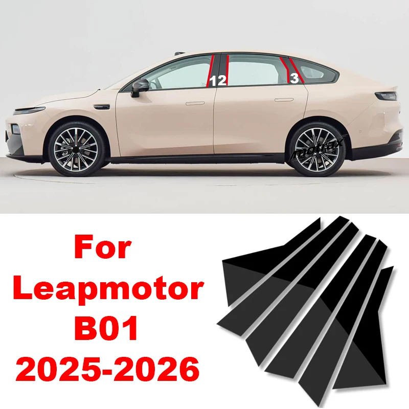 Car Middle Window Pillar Posts Door Trims Molding for Leapmotor B01 2025 2026 Anti Scratch PC Stickers Car Exterior Accessories