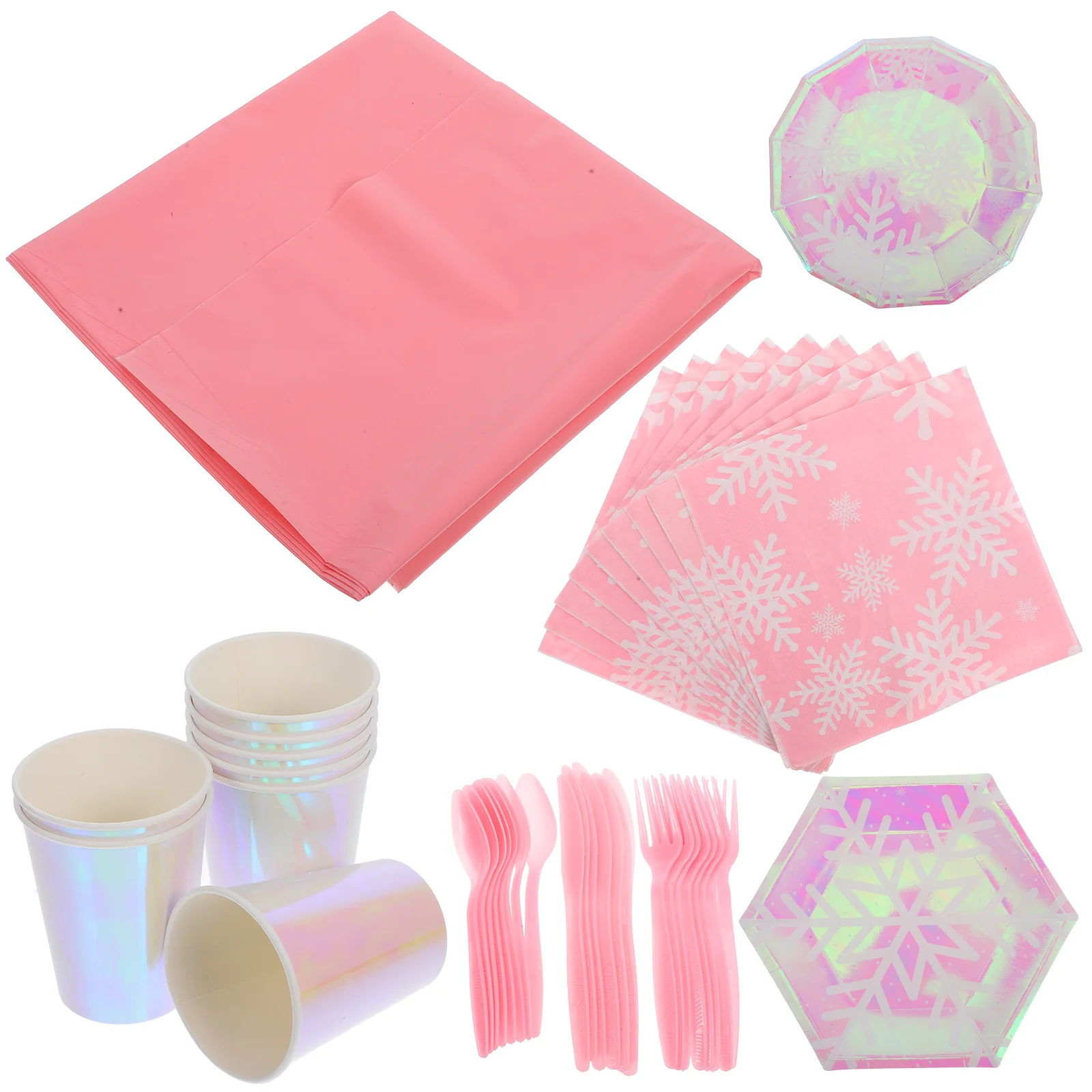 

Winter Snowflake Party Tableware Set Disposable Paper Plates Cups Napkins Tablecloth Forks Spoons Christmas Wedding Bridal