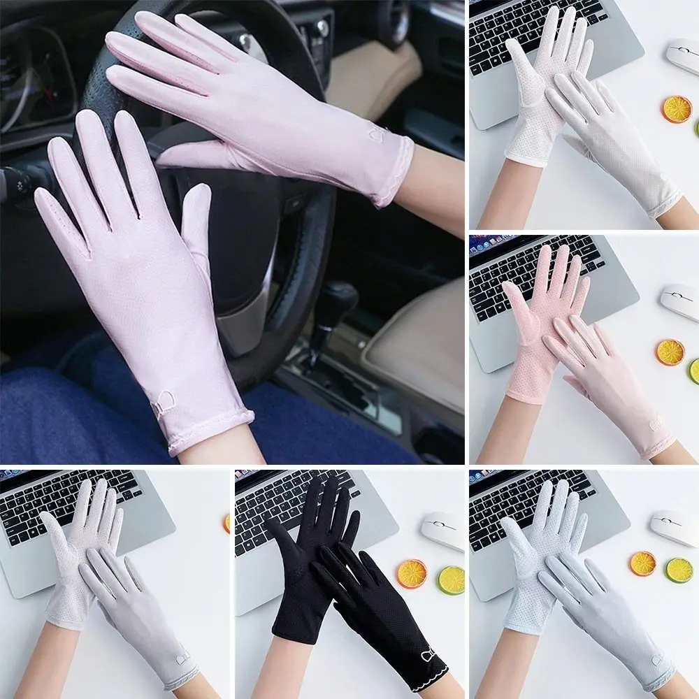 

Anti-UV Summer Sun Protection Gloves Women Breathable Full Finger Driving Mittens Thin Solid Color Touch Screen Gloves