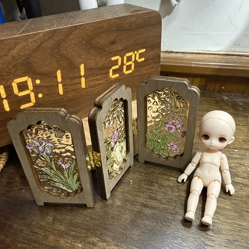 

Bjd Room Decor Folding Screen Ornament Museum Style Miniature Screen Exquisite Refrigerator Magnet Dollhouse Furniture