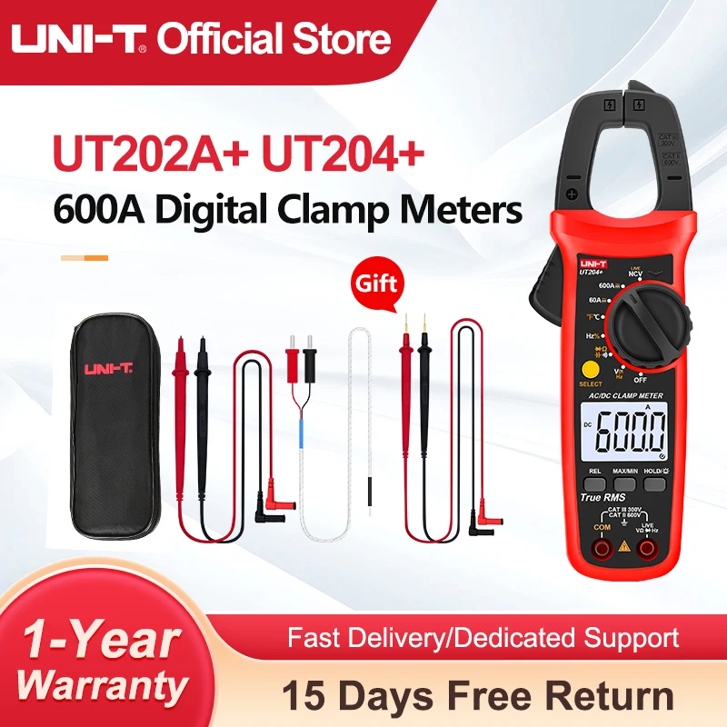 UNI-T UT204+ UT202A+ AC Amperimetric Clamp Meter 600A Hook Ammeter NCV Clamp Digital Multimeter Electric Tester Workshop Tools