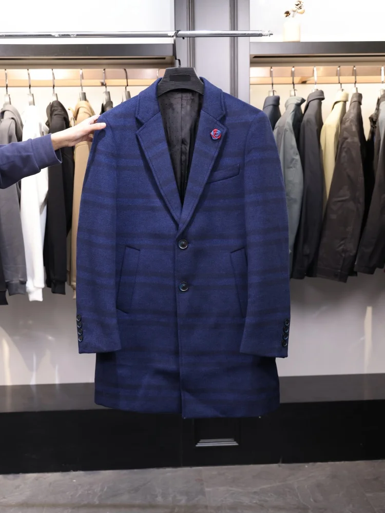 

Homesi Faion Men's Woolen Coat Autumn Winter New Sle Versatile Simple And Ele 50 eepskin Long Coat for Youth