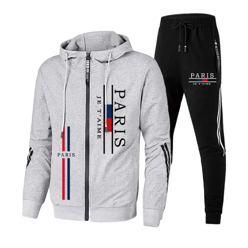 

Autumn Winter Daily Casual Sporty Jogger Set Gym Fitness Sportswear Paris Fashion Men's Tracksuit Zip-up Hoodie Black Sweatpants