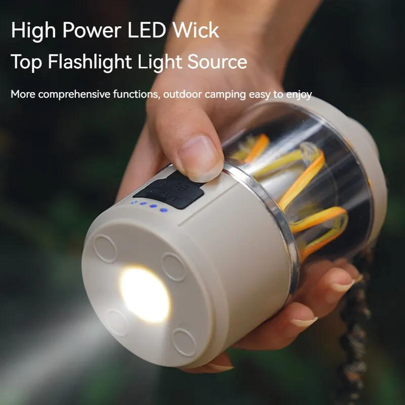 2-in-1 Camping Flashlight Type-c Rechargeable Tent Lantern Outdoor Atmosphere Light Portable Waterproof Dimmable Emergency Torch
