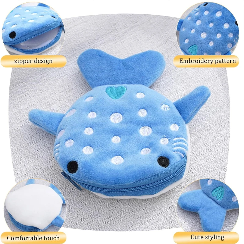 Children‘s Plush Blue Small Whales Coin Purse Kawaii Money Purse Wallet Candy Zipper Pouch Boy Girls Keys Earphone  Storage Bags