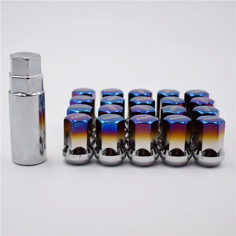 Rays 17HEX 20pcs/set Burnt Blue Steel Car Wheel Rims Lock Lug Nuts Closed End Nut M12x1.5/M12x1.25