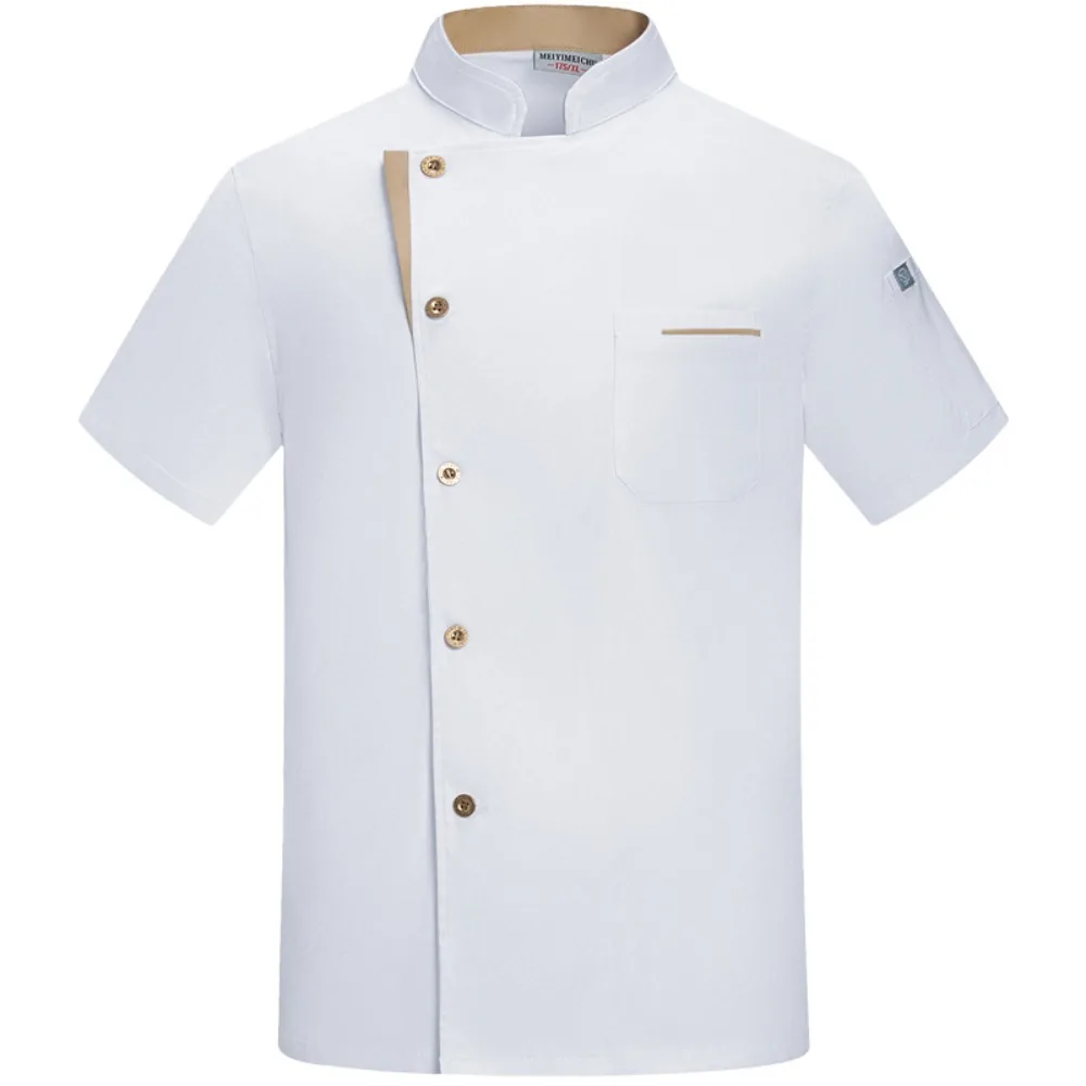 Breathable Elastic Chef Work Clothes Short Sleeve Men Summer Kitchen Uniform Hotel Restaurant Cooking Wear