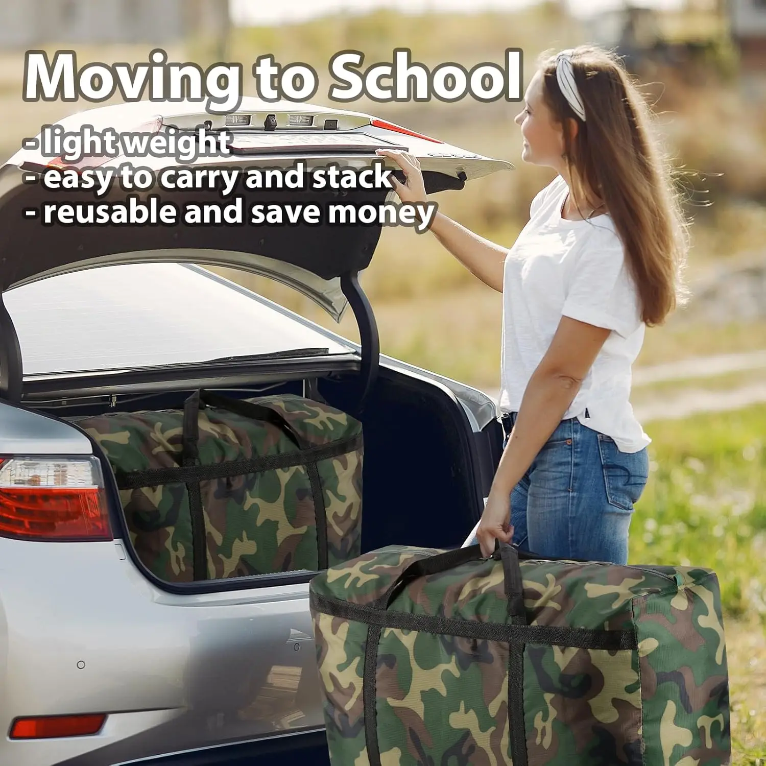 1 قطعة حقيبة سفر وتخزين قابلة للطي (40L-180L) حقيبة أكسفورد خفيفة الوزن مقاومة للماء مع سحابات للتحريك والملابس Org