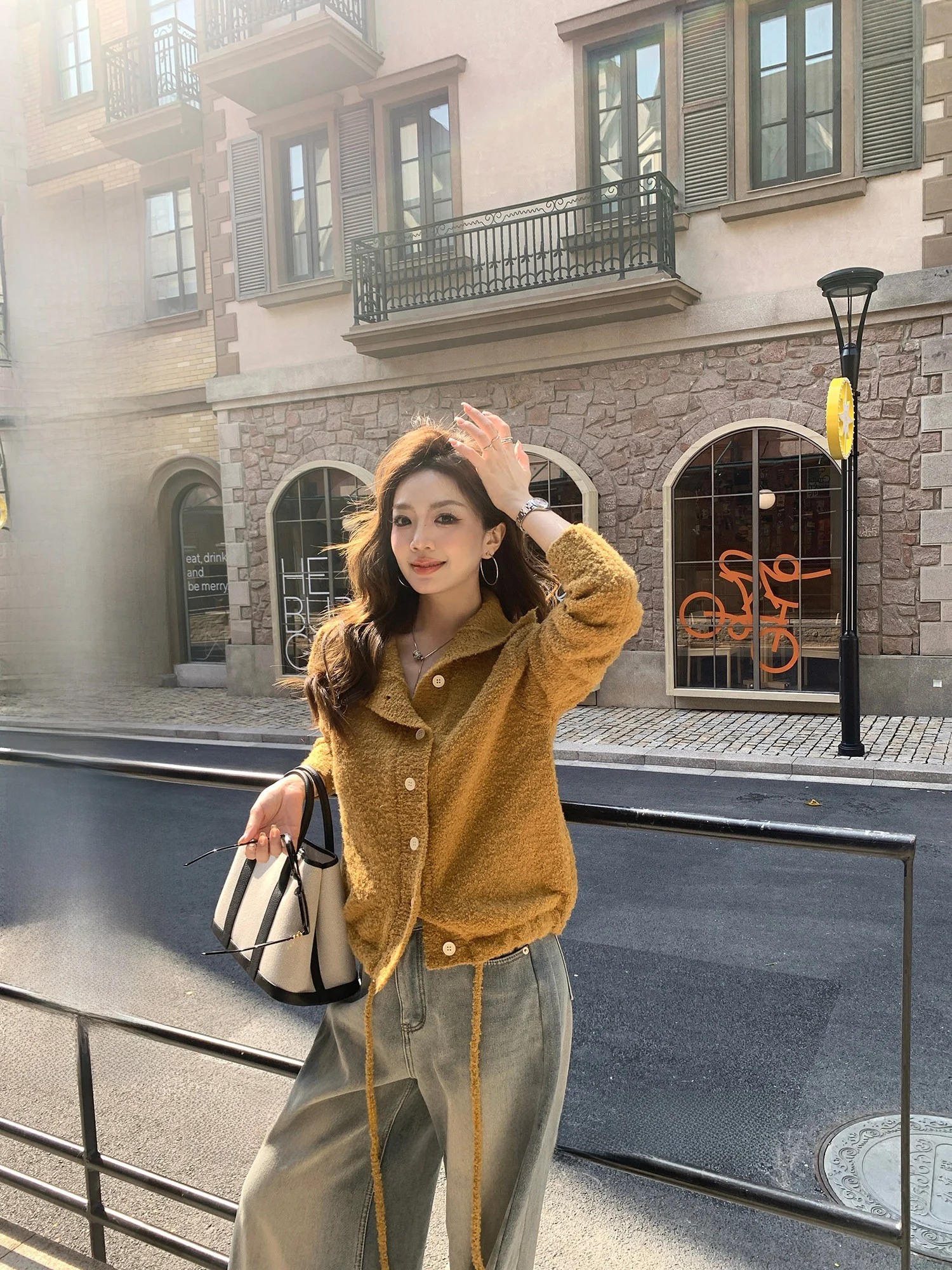 

London Wind Circle Yarn Knitted Sweater Coat Women's New Winter Slimming Dstring Cardigan Thi Long Sve High Collar