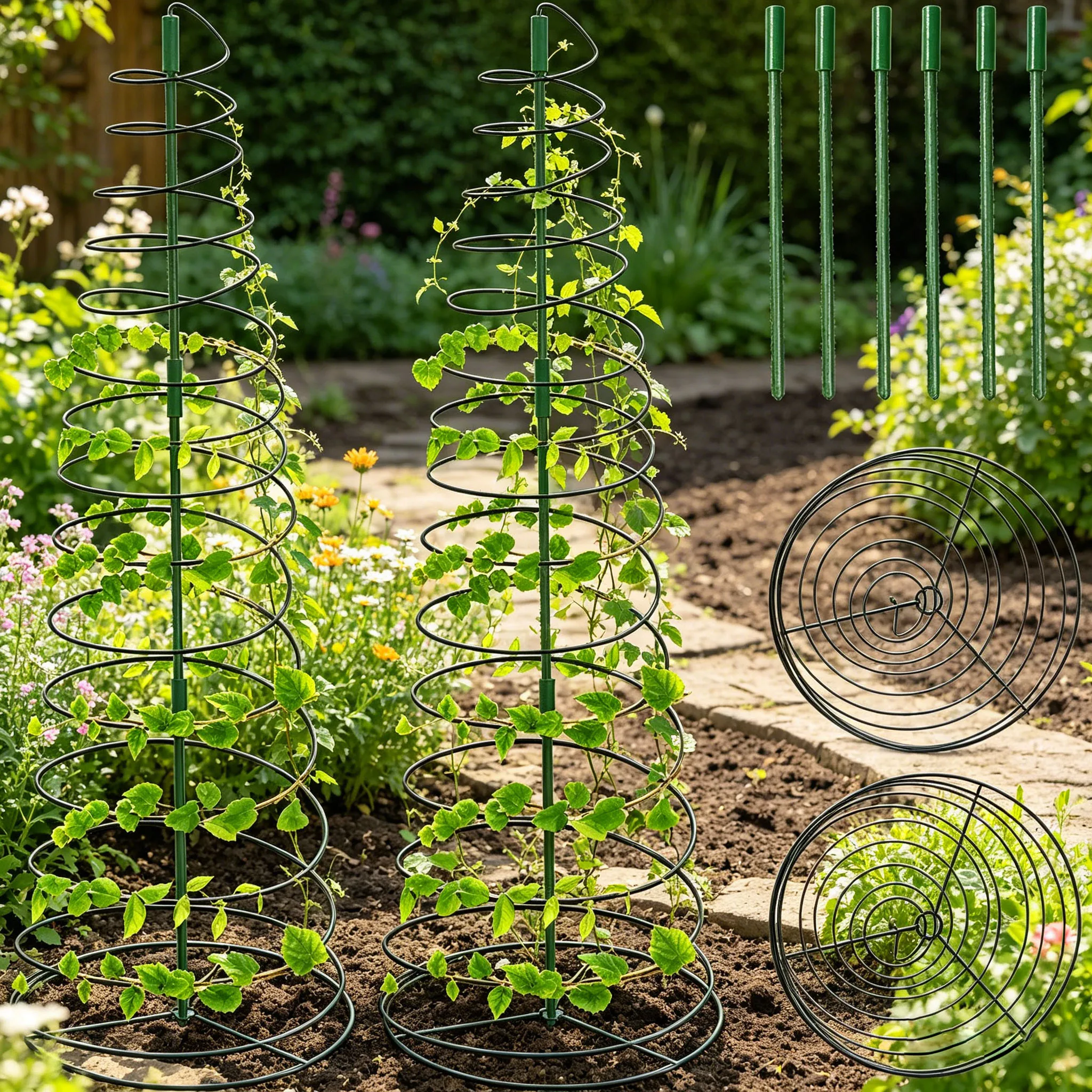 Adjustable Spiral Plant Support Trellis, Rustproof Metal Vine Climbing Frame for Garden & Patio