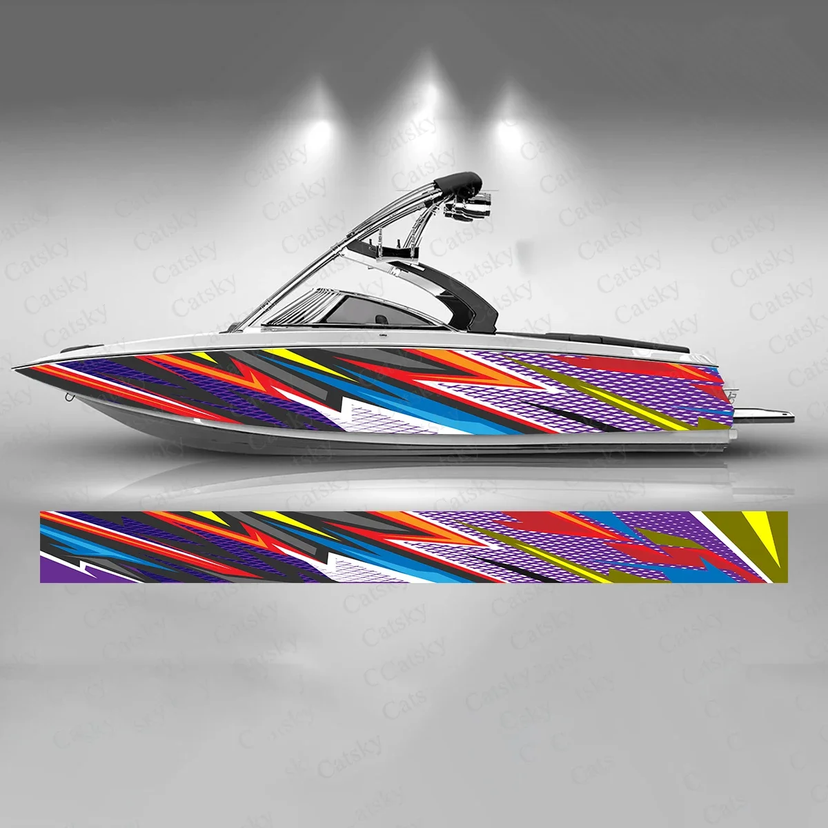 

Colorful Geometry Stripes Boat Sticker Fashion Custom Fish Boat-Sticker Vinyl Waterproof Boat Wrap Graphic Boat Wrap Decal