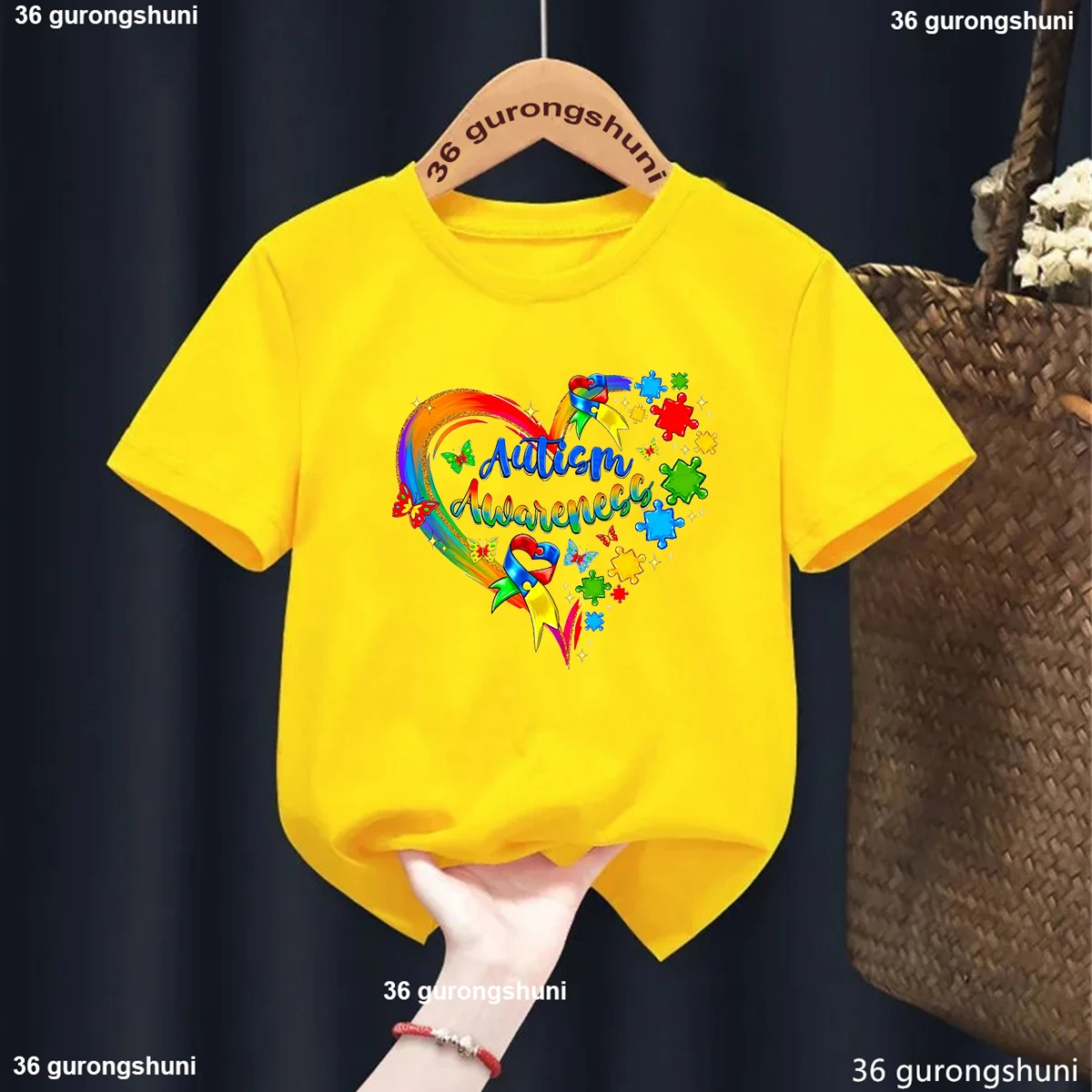 Sunflower Print T-Shirt  Kids Tops Autism Awareness Shirt Autism Kids Tshirt Puzzle Piece Autism T Shirt Gifts For Children