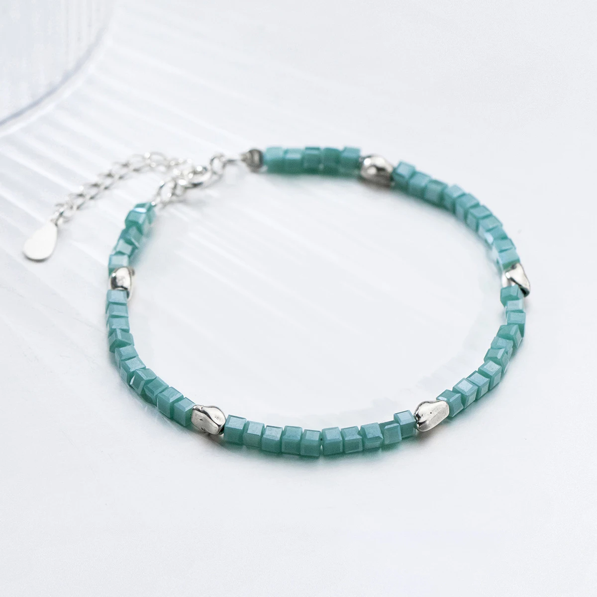 Modian Genuine 925 Sterling Silver Green Crystal Gift Square Adjustable Bracelet For Women Elegant Luxury Fine Party Jewelry