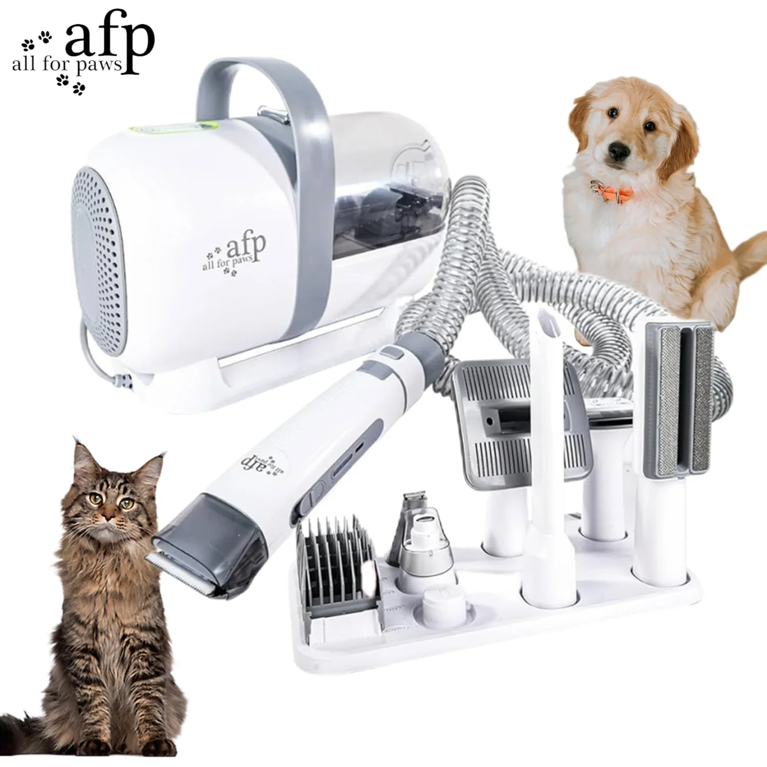 AFP Low Noise Dog Hair Shedding Vacuum Clipper Trimmers 7 In 1 Pet Grooming Kit Tools With Vacuum Suction Hair Cleaning Brushes