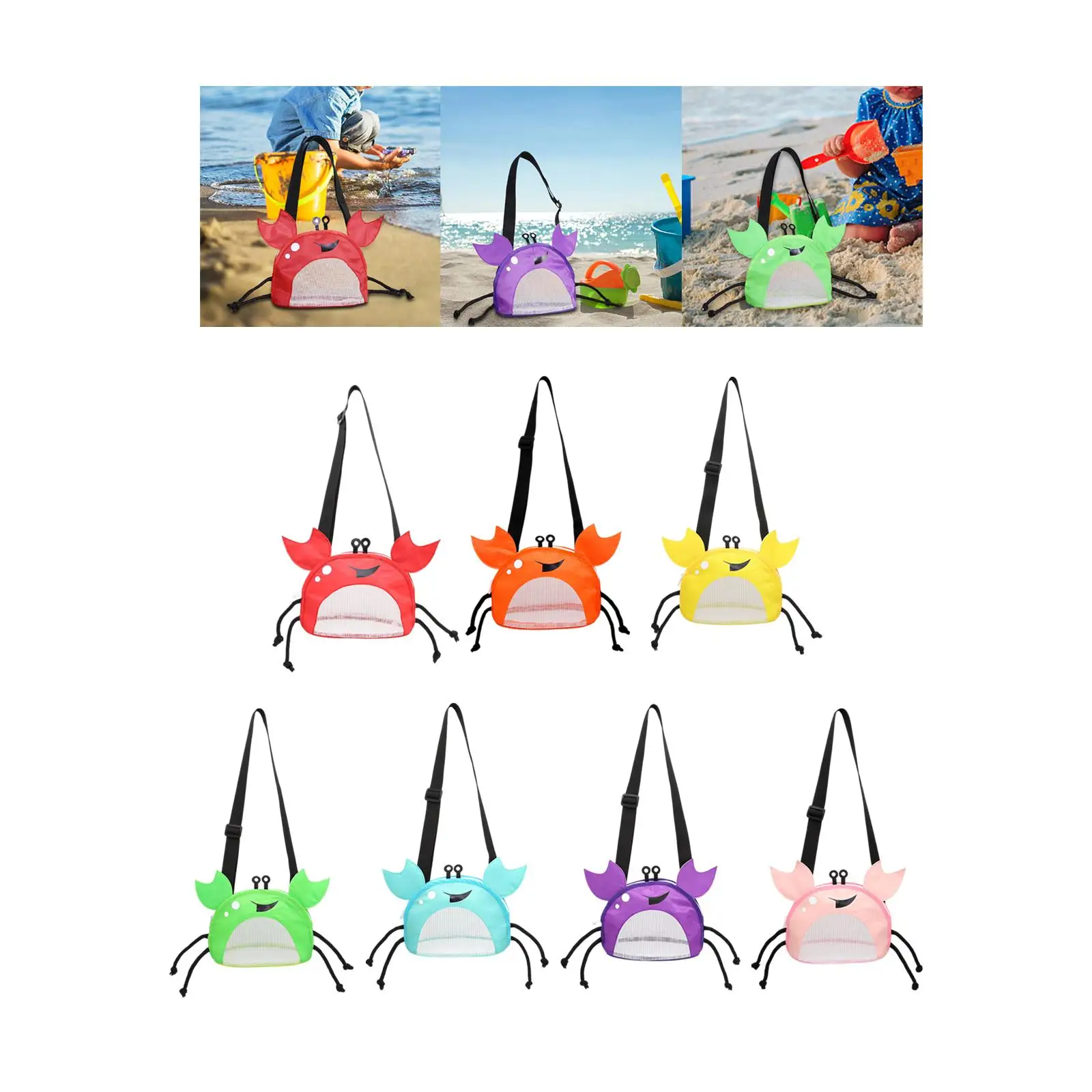 Bolsa de malla de playa Tote Boys Girls con correas ajustables Cremallera Juguete de arena de playa