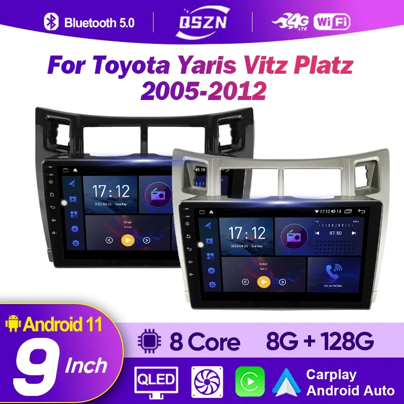 Car Radio For Toyota Yaris Vitz Platz 2005 - 2012 Android Multimedia Player GPS Navigation Carplay QLED Touch Screen Auto Stereo