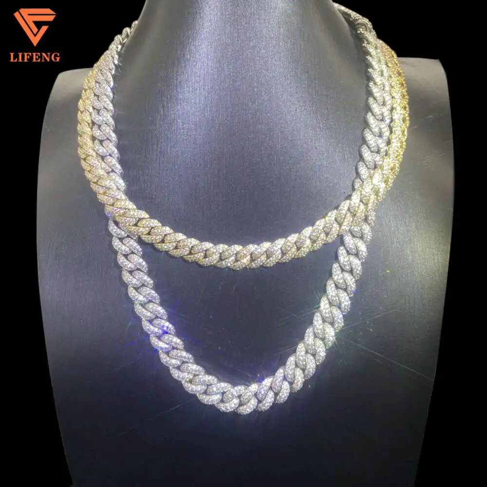 Lifeng Jewelry Iced Out Hip Hop Cuban Link Chain Full Vvs Moissanite Diamond Miami Cuban Chain Necklace for Men