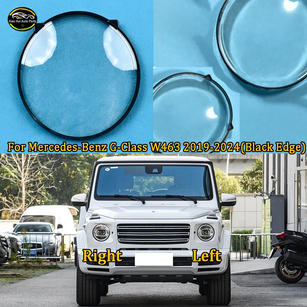 Headlamp Transparent Cover 2019 2020-2024 For Mercedes-Benz G-Class W463 (Black Edge) Lampshade Headlight Shell Lens Plexiglass