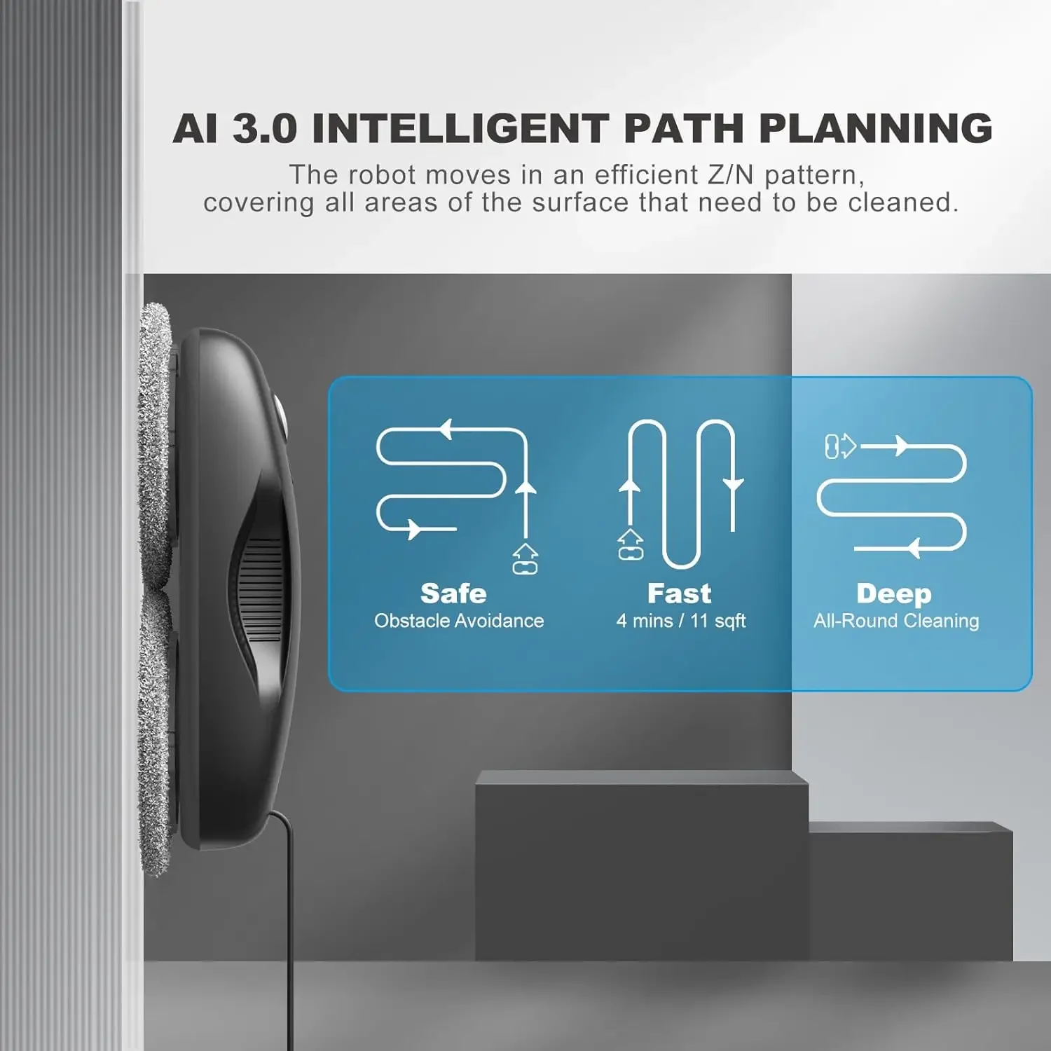 Cleaner Robot, Automatic Cleaning with Intelligent Path Planning, 3800Pa Suction Power, Edge Detection Technology, Remote Contro