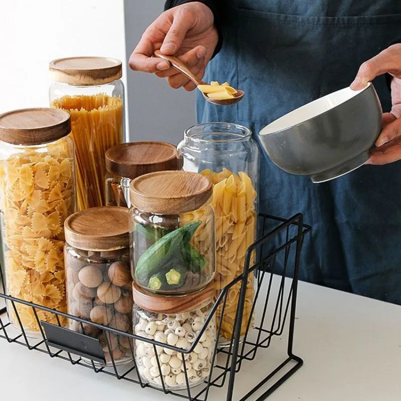 

Glass sealed jars, acacia wood, cereals, dried fruit storage jars, storage jars with lids, tea cans, transparent jars