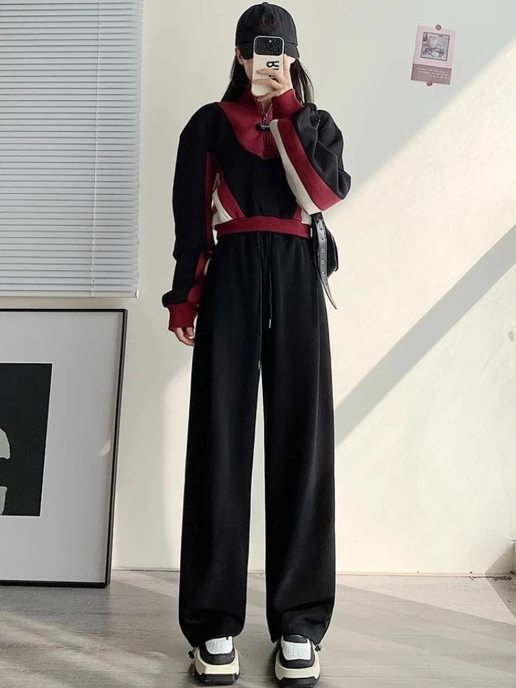 Womens White Gray High Waist Drawstring Sweatpants 2026 Autumn Winter Loose Slim Fit American Style Cuffed Joggers
