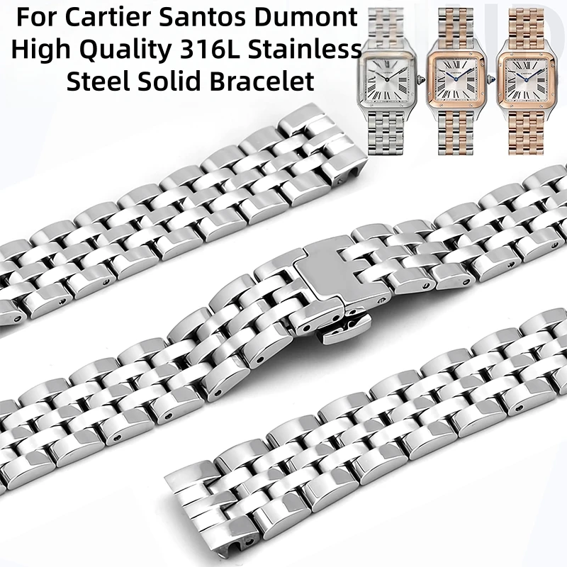 Fit For Cartier Santos Dumont Original Quality Solid 316 Stainless Steel Watch Bracelet 15.5mm/17.5mm Replacement Watch Band