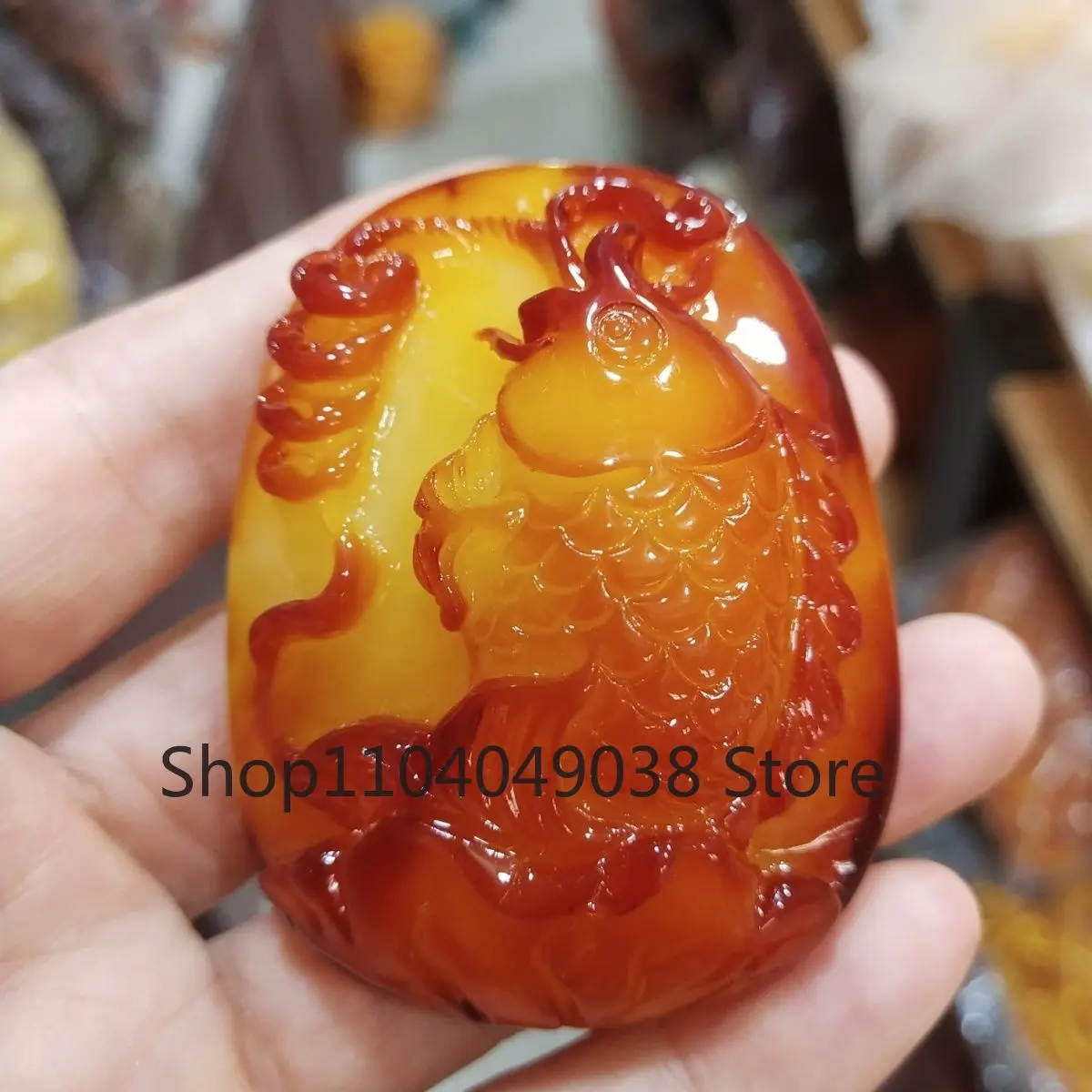 Wax Amber Hand-carved Koi Pendant Pendant Simple Fashion Men's and Women's Style Sweater Chain Couple Matching Holiday Gift