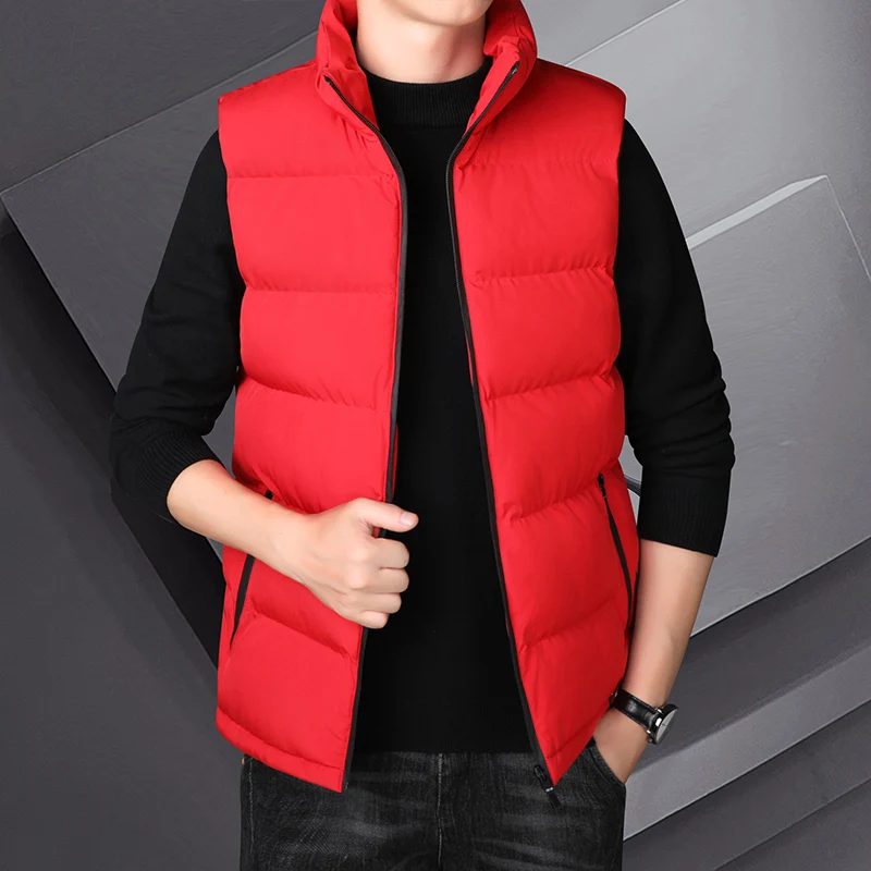 Chaleco de cuello alto para hombre, chaqueta cálida sin mangas, informal, de alta calidad, a la moda, para Otoño e Invierno