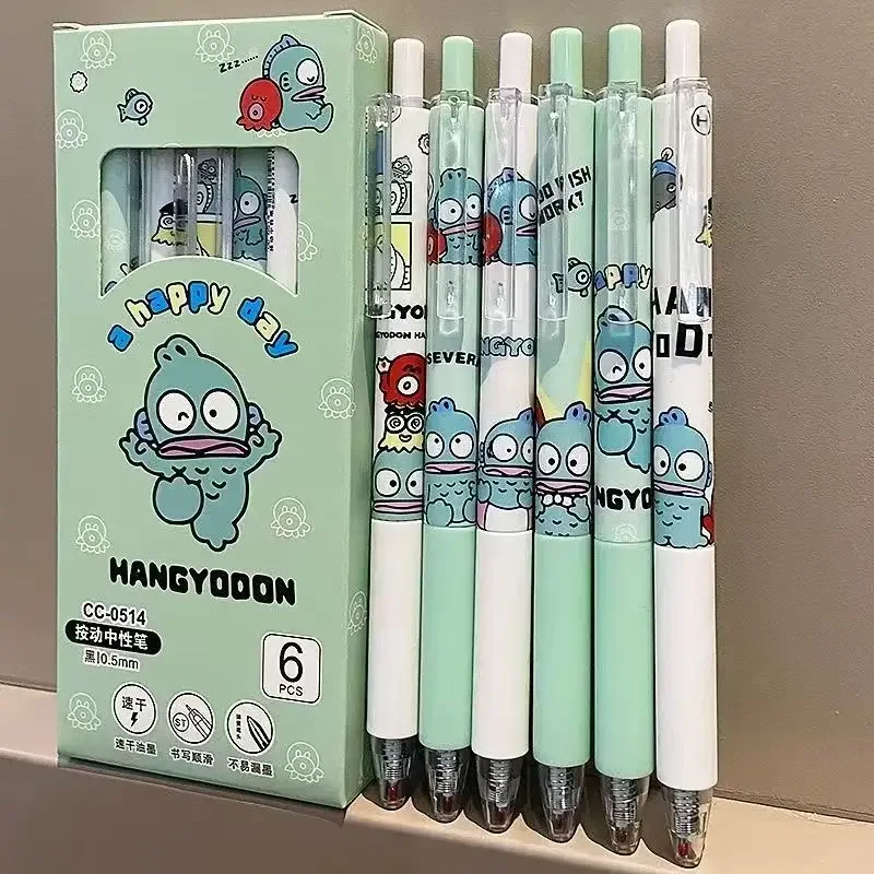 6pcs/set Kawaii Cartoon Pupil Do Homework Examination Retractable Pen The 0.5 Mm St Head Black Quick-dry Smooth Gel Pen