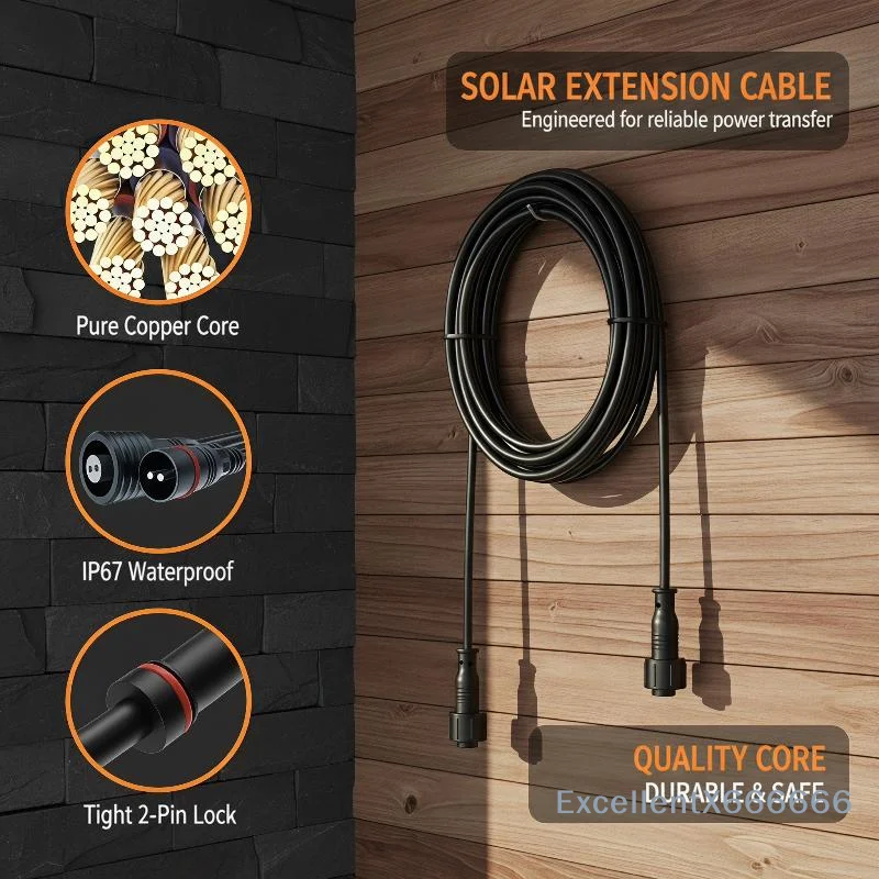 5M Copper Waterproof Solar Panel Extension Cable Durable For Solar Panels And Lighting Fixtures Resistant To Sun And Rain