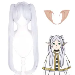 Anime SisiruKou Frieren Cosplay wig Silver gray Women Long Straight Double Ponytail Tiger Clip Wig Halloween Party Wigs