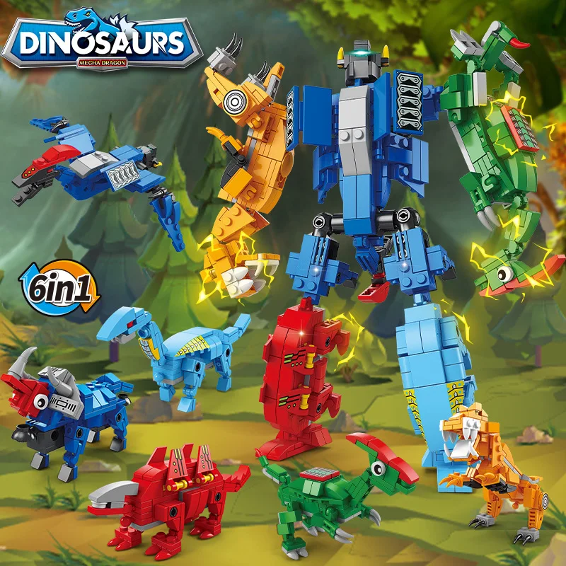 Dinosaur Transformation Robot Building Blocks Assemble Deformation Dino World Construction Set Figures Bricks Educational Toys