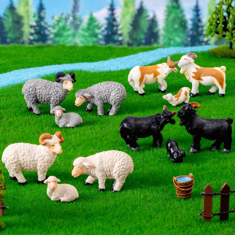 

Figurines Miniatures Simulated Sheep Goat Horticultural Farm Micro Landscape Ornaments For Home Decorations Desktop Accessories