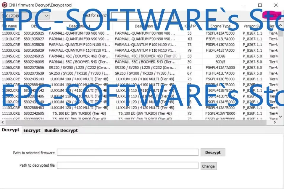 

EPC-SOFTWARE Прошивка прошивки Инструмент Encrypt\decrypt 2022 [Поддержка файлов ENC\CRE] Для cnh