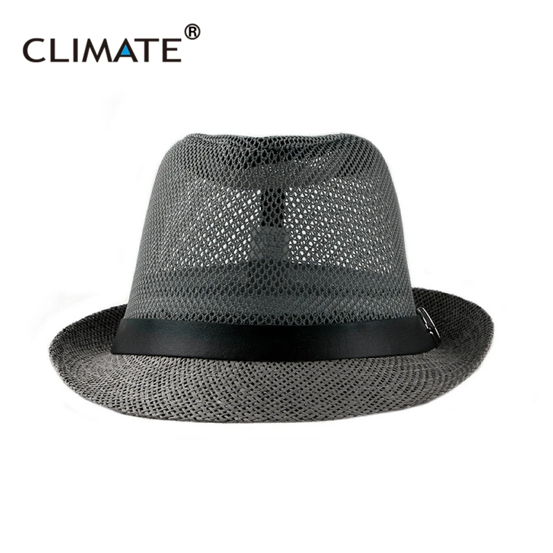 CLIMATE Summer Cool Fedora Men Retro Cool Straw Bowler Hat Breathable Paper Vintage Hat for Men Summer Solid Fedoras Top Hat Cap