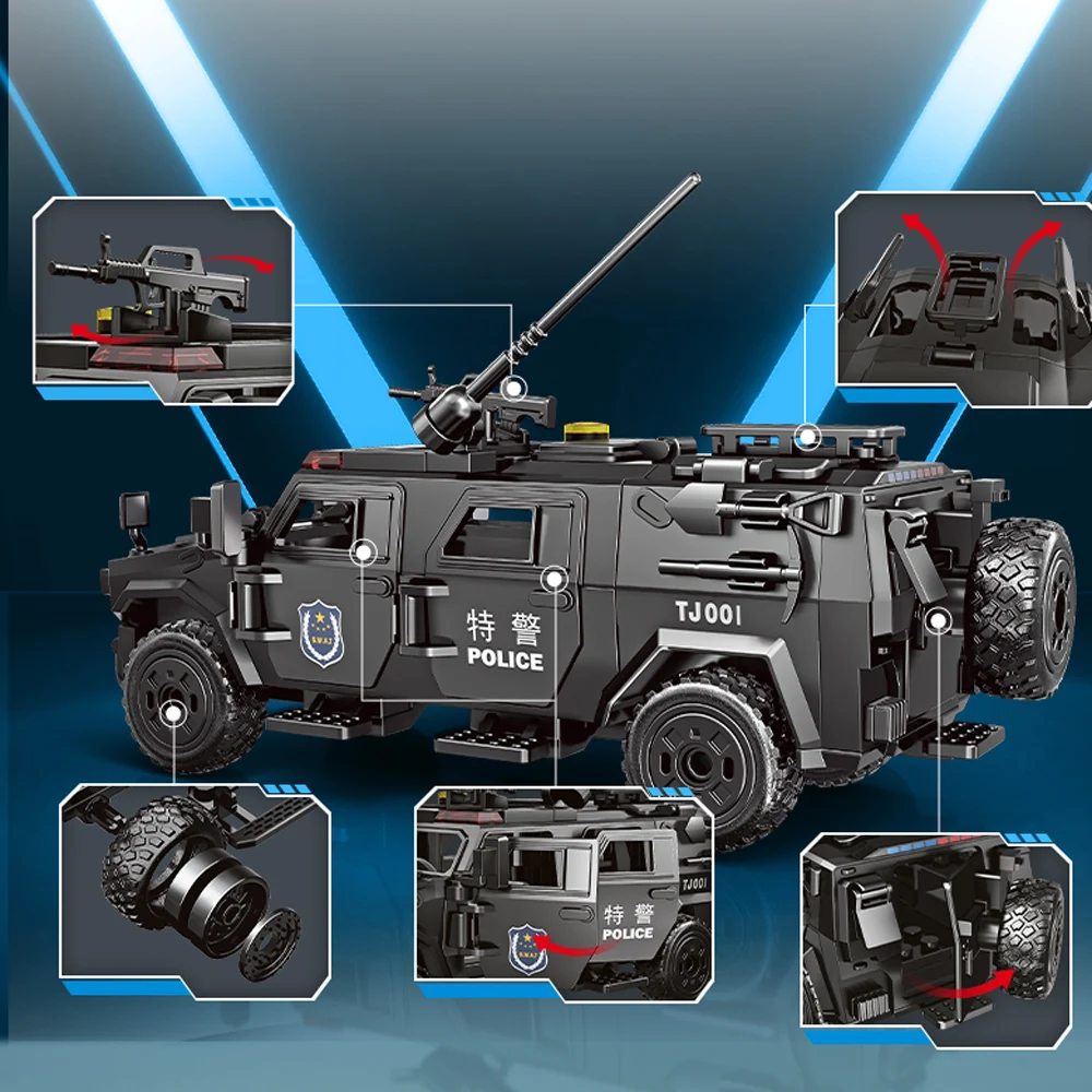 Exército militar forças especiais polícia swat soldados veículo blindado blocos de construção tijolos montagem brinquedos para crianças presente