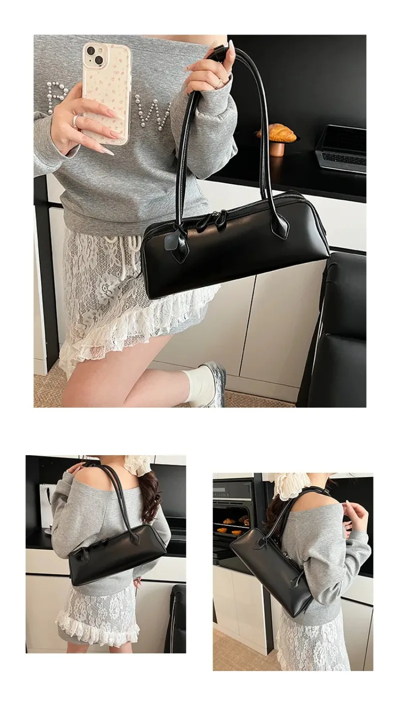 Vintage Lange Schultertasche für Damen, Luxuriöse Rindsleder-Handtasche, Damen-Umhängetasche für Pendlerinnen und Einkäufe – Detail 13