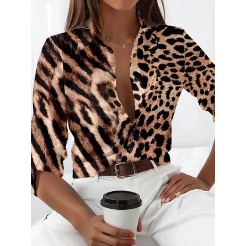 2024 New Leopard Print Pattern Long Sleeve Shirt For Womens Loose Casual shirt Top personalized Street Trend style Ladies Blouse