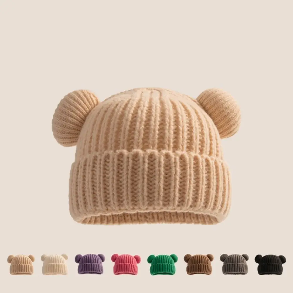 

Korean Knitted Hat Thickened Little Bear Ears Woolen Pullover Cap Loose Big Head Waist Cute Ear Protection Cap Autumn Winter