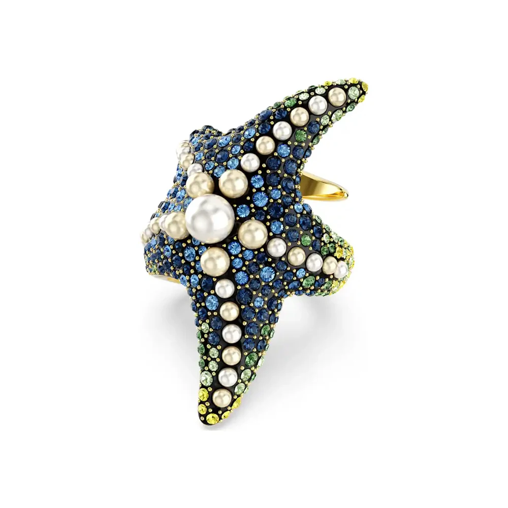 

Роскошное кольцо-коктейль с морской звездой, изысканный дизайн с кристаллами и жемчугом в виде морской звезды