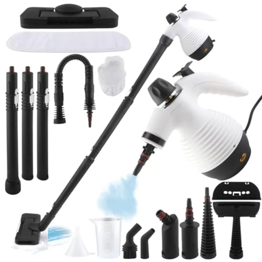 

Многофункциональный пароочиститель 15-в-1, 1050 Вт, ручной отпариватель и паровая швабра с набором из 16 предметов, резервуар 350 мл, быстрый нагрев за 30 секунд, для пола