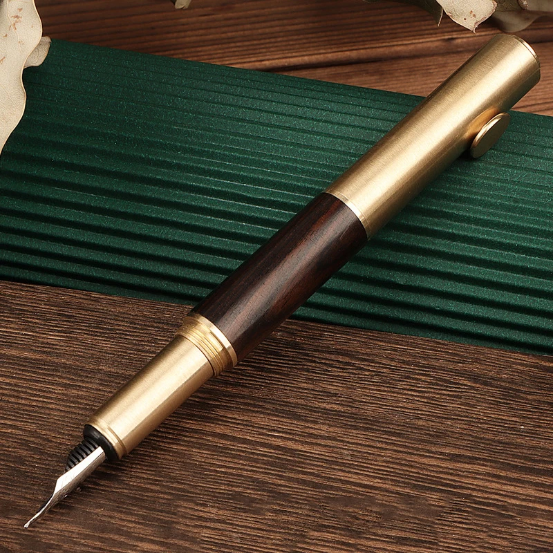Vintage Brass Sandalwood Fountain Pen Portable Mini Pocket Business Office Writing Pens Student Art Calligraphy Stationery image 5