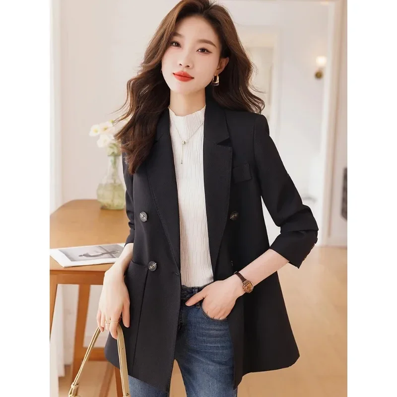 Langarm Einreiher Frauen lässig Blazer Damenmode Herbst Winter beige rosa grün schwarz weiblich lose Jacke Mantel