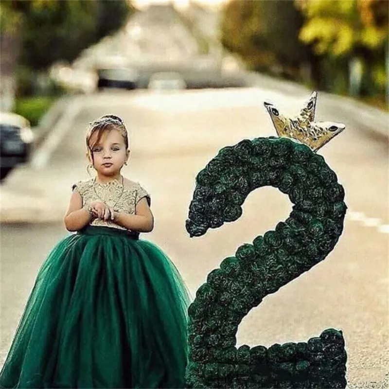 

Green Puffy tulle lace Flower Girls Dresses jewel Neck Little Girls Ball Gowns Backess long Kids Birthday Party Dress