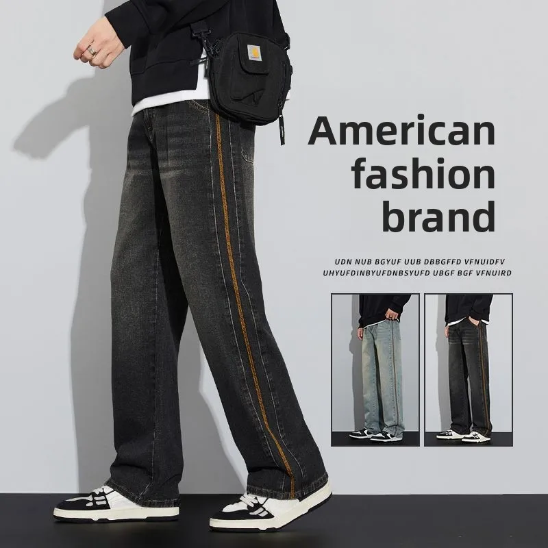 2025, nueva gran oferta, pantalones de pierna ancha gruesos para hombre, pantalones vaqueros informales de felpa lisos concisos, pantalones vaqueros de alta sociedad Retro ajustados para uso diario