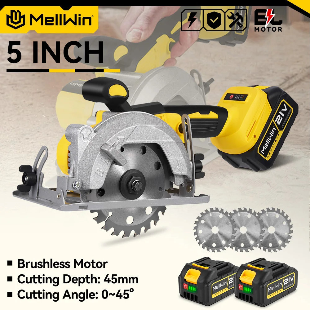 MELLWIN 5 Zoll bürstenlose elektrische Kreissäge Akku-Mehrwinkelsäge Holzbearbeitungs-Elektrowerkzeug-Set für Makita 18 V Akku-Pin – Detail 3
