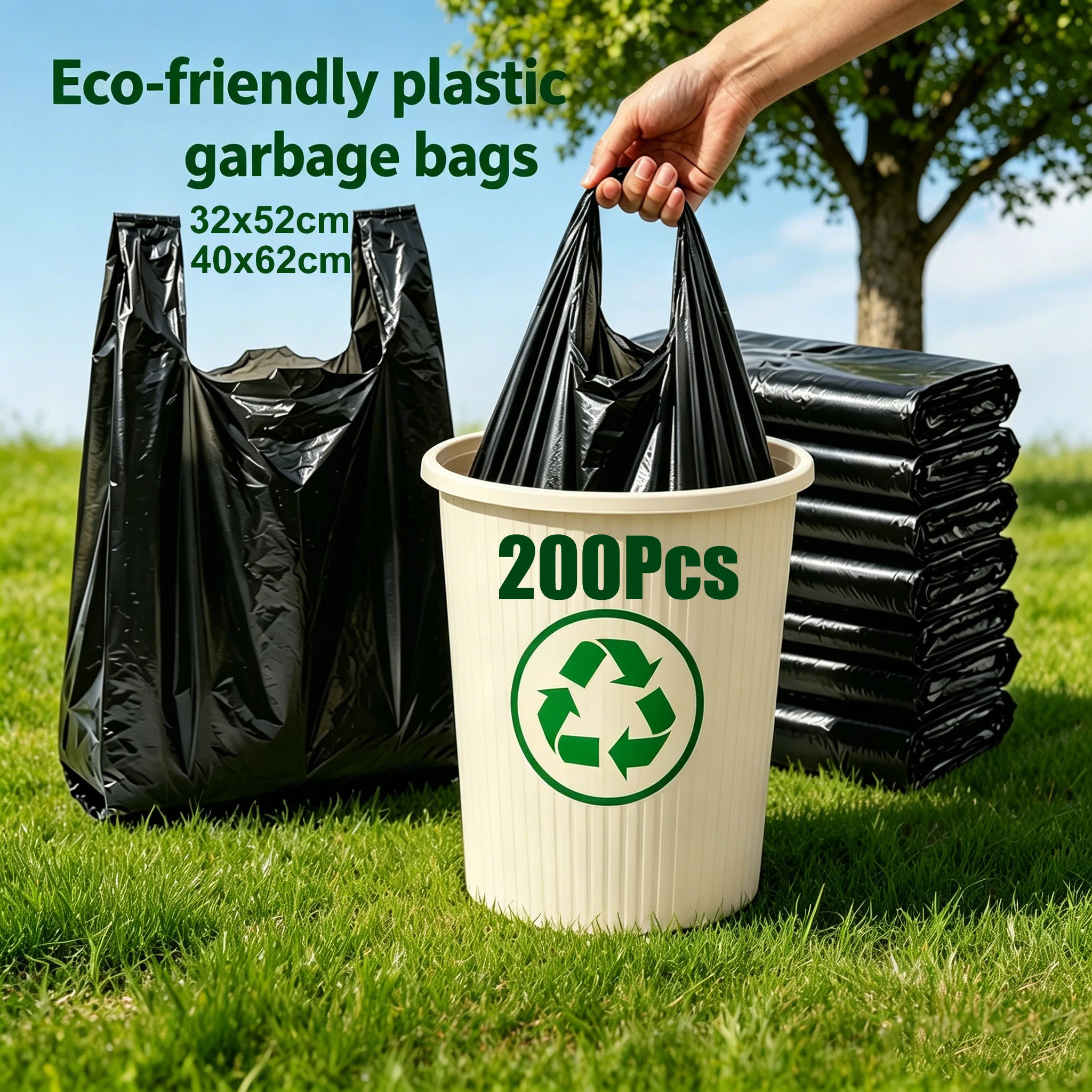 Large Strong Black T-Shirt Plastic Garbage/Trash/bins/rubbish Bags,Tear Resistant Leakproof Heavy Duty Vest,For room,Kitchen,car