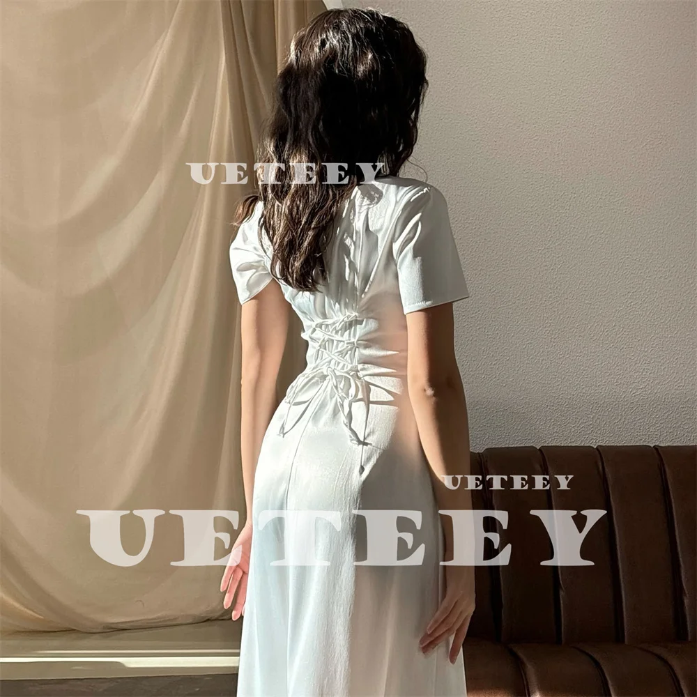 UETEEY personalizado asimétrico Simple plisado satén vaina vestido de novia con cordones espalda hasta el suelo vestido de novia vestidos de novia